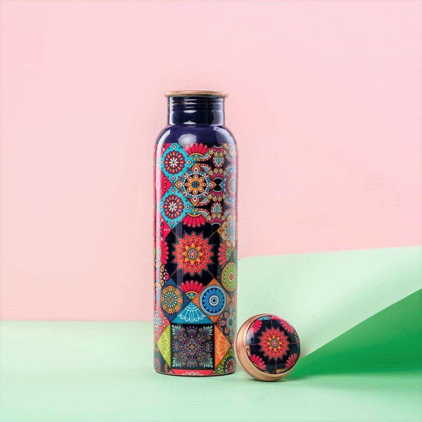 Love Bottle Glass Water Bottle (Mandala - Blue), Made in USA