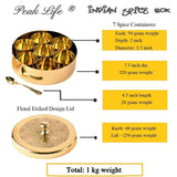 Peak Life Handcrafted Indian Spice Box for Kitchen(7.5 inch) - Classic Etched Design in Brass.