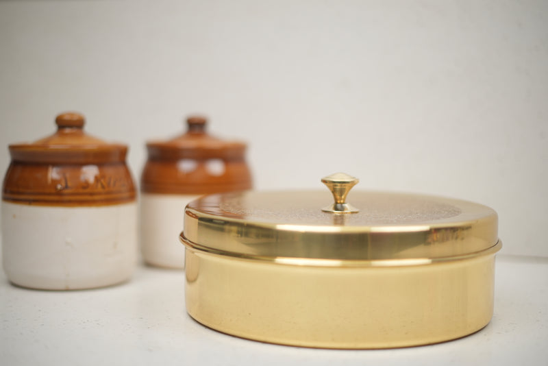 7.5 Inch Dia Handcrafted Indian Spice Box (Brass)