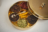 Peak Life Handcrafted Indian Spice Box for Kitchen(7.5 inch) - Classic Etched Design in Brass.