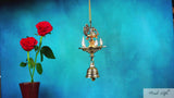 Antique Finish Decorative Hanging Brass Diya | Peacock Design With Bell | Round Wick