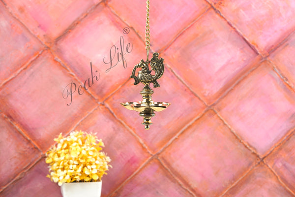 Brass Hanging Diya with Antique Finish and 13 inch chain